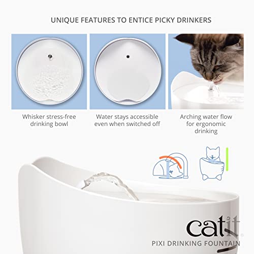 Catit Pixi Bebedero fuente de acero inoxidable para Gatos, 2.5 l, Blanca