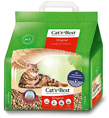 Cat's Best Original Arena para Gatos Aglomerante 5L (2,1 kg). Tierra para Gatos de Hasta 7 Semanas de Uso. Arena Biodegradable de Fibra Vegetal Ecológica.