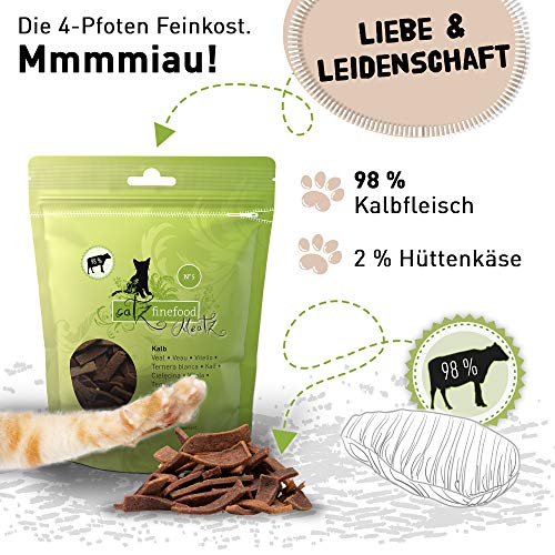 Catz finefood Meatz - Chucherías para Gatos, Tiras de Carne crujientes para Gatos Aperitivo sin Cereales para Gatos sin azúcar, Varios Tipos (Pollo, Ternera, Pato, Ciervo, Conejo, Canguro).