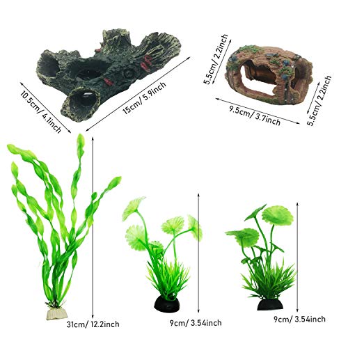 Cayway 15 Pz Acuario Plantas de Plástico, 11 Pz Acuario Plantas de Plantas Artificiales 2 Pz dorno de Acuario de Resina de Madera de Decoración para Acuarios y Pecera