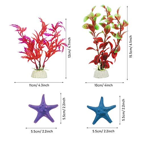 Cayway 15 Pz Acuario Plantas de Plástico, 11 Pz Acuario Plantas de Plantas Artificiales 2 Pz dorno de Acuario de Resina de Madera de Decoración para Acuarios y Pecera