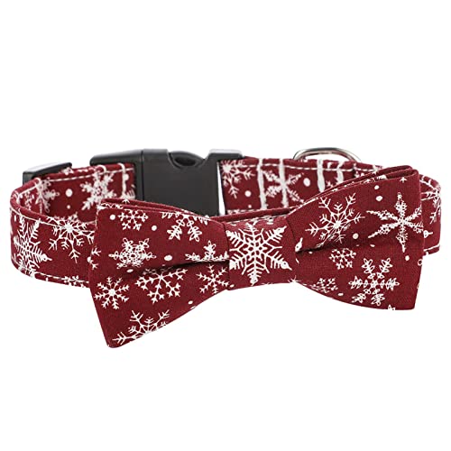 C/C Collar navideño para Perros, Corbatas a Granel para Cachorros con Copo de Nieve Estampado, corbatín Ajustable y Desmontable para Perros S/M/L, Gatos (Rojo)