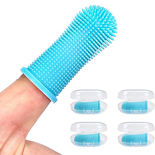 Cepillo de Dientes para Perros, Cepillo de Dientes para Gatos, Cepillo de Dientes para Mascotas, 4 Pcs 360º con Diseño Ergonómico Dedo Cepillo de Dientes de Silicona para Perros