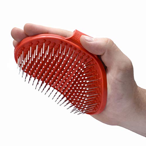 Cepillo de Silicona para Mascotas Perros de Pelo Largo Perros y Gatos – Seguro y cómodo para desenredar Pelo de Mascotas – Púas de Acero Inoxidable – Cabeza Redondeada antirrasguños (Rojo)