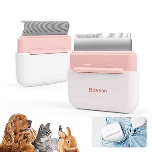 Cepillo para Gatos Perros Portátil, Baytion 2 en 1 Cepillo para Masaje y Deshedding para Mascotas Pelo Largo Corto para Eliminar los Enredos, la Capa Base Muerta y la Suciedad Hasta el 95%