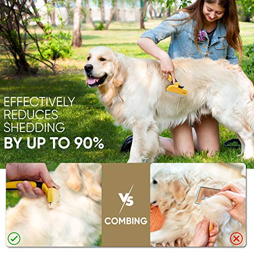 Cepillos para Perros y Gatos - Cepillo Quita Pelo con Púas de Acero Inoxidable, Reduce 90% Pelo Muerto y Suelto, para Todo Tipo de Pelo, Razas y Tamaño, Cepillo Ergonómico Profesional para Mascotas