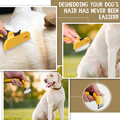 Cepillos para Perros y Gatos - Cepillo Quita Pelo con Púas de Acero Inoxidable, Reduce 90% Pelo Muerto y Suelto, para Todo Tipo de Pelo, Razas y Tamaño, Cepillo Ergonómico Profesional para Mascotas