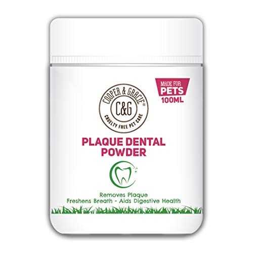 C&G Pets Polvo dental de placa, 100 ml, para sida y digestiva, mezcla antibacteriana a base de plantas, elimina la placa, refresca el aliento, ingredientes 100% naturales, para gatos y perros