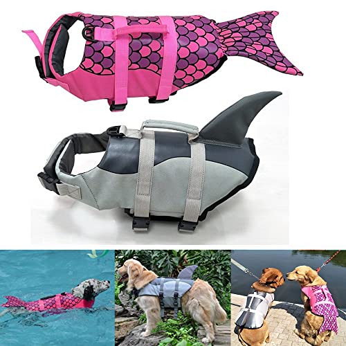 Chaleco de arnés de moda para navegar en barco Natación Preserver Cachorro Surf Saver Coat Mermaid Shark Dog Chaleco salvavidas Ropa de seguridad para mascotas (Shark-XS)