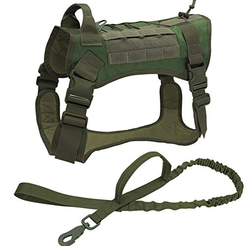 Chaleco De Entrenamiento Táctico para Perros con Correa,Perros De Entrenamiento Y De Trabajo,Arnés Táctico para Perro, Molle Patrol K9 Arnés para Perro para Perros Medianos, Grandes,Verde,XL