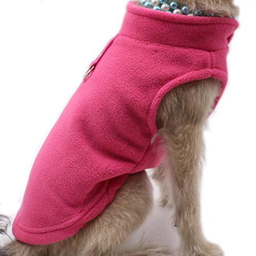 Chaleco para perros vacío, suave forro polar para perros pequeños, camiseta de perro monocromática en color caramelo con correa en forma de D de carlino York, abrigo, rosa, S.