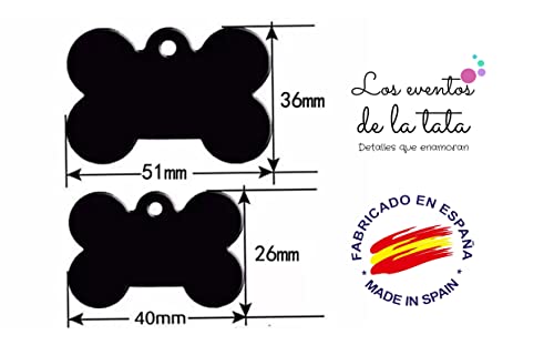 chapitas personalizadas para Perros - Chapa grabada para perros de varios tamaños - placa identificacion collares para perros (Negro, Pequeño 40X26mm)