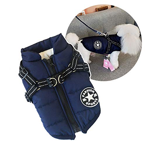 Chaqueta de perro pequeña con arnés, chaleco deportivo para perros al aire libre, abrigo de invierno para mascotas al aire libre para gatos y cachorros pequeños