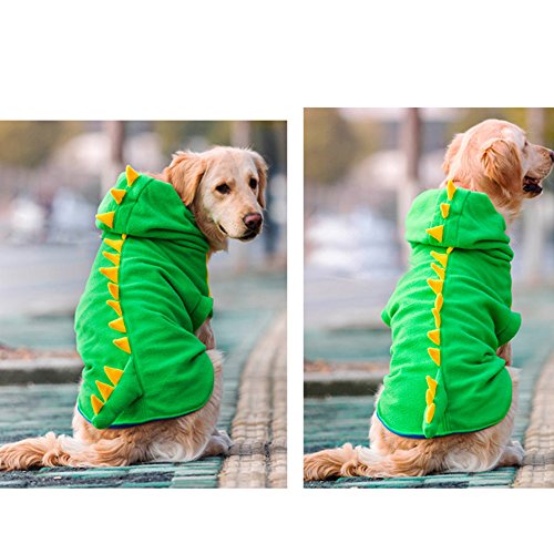 Chaqueta divertida para disfraz de dinosaurio de perro grande y grande, abrigo de forro polar cálido invierno Golden Retriever Pitbull para perro con capucha (5XL, verde)