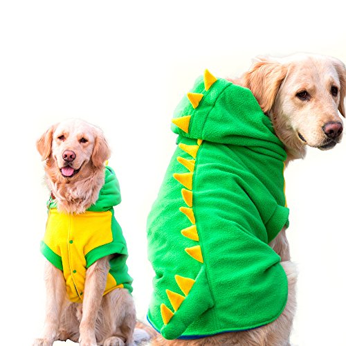 Chaqueta divertida para disfraz de dinosaurio de perro grande y grande, abrigo de forro polar cálido invierno Golden Retriever Pitbull para perro con capucha (5XL, verde)