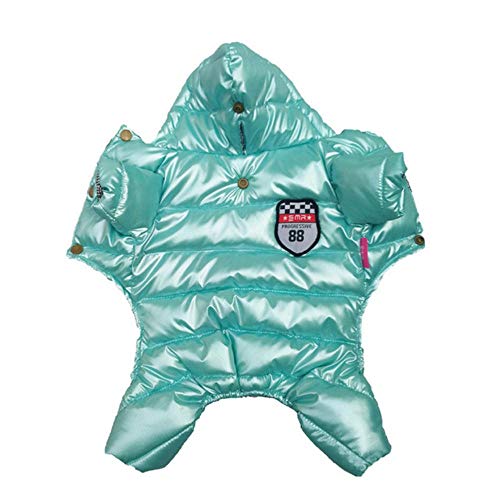 Chaqueta impermeable para perros de PU de invierno caliente ropa para mascotas para perros pequeños ropa de perrito Chihuahua Sudaderas con capucha Bulldog francés ropa Pug abrigo, verde lago, XL (16)