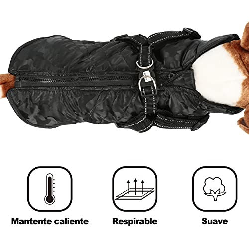 Chaqueta para Perros Invierno Abrigos para Perros Pequeño Mediano Prueba de Viento con Anilla para Arnés - Estilo A, Negro, S