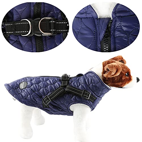 Chaqueta para Perros Invierno Abrigos para Perros Pequeño Mediano Prueba de Viento con Anilla para Arnés - Estilo B, Azul, S