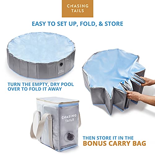 Chasing Tails Piscina de plástico para mascotas de 47 pulgadas, plegable de 11.5 pulgadas, piscina para mascotas de profundidad para nadar – Piscina plegable para perros grandes y pequeños