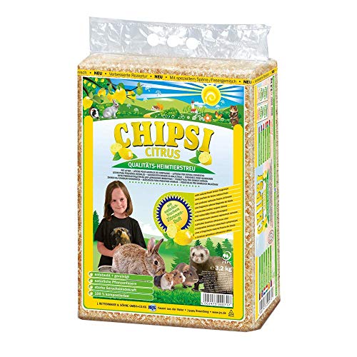 Chipsi Lecho para Conejos de Limón Aglomerante (60 L). Lecho Higiénico para Roedores, Hamsters, Cobayas Cítrico con Materiales Naturales Biodegradables, Ecológicos.