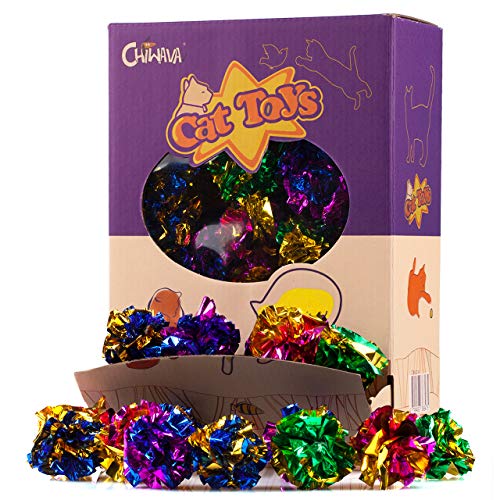 Chiwava 24 Piezas 4 cm Juguetes para Gatos Brillante Arruga Mylar Bolas Crackle Ligero Pelotas Gato Gatito Interactivo, Colores Variados