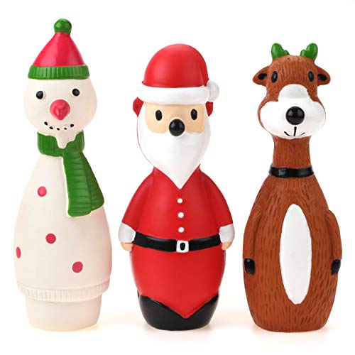 CHIWAVA Paquete de 3 juguetes de Navidad para perros interactivos de látex Squeaky Santa Toy