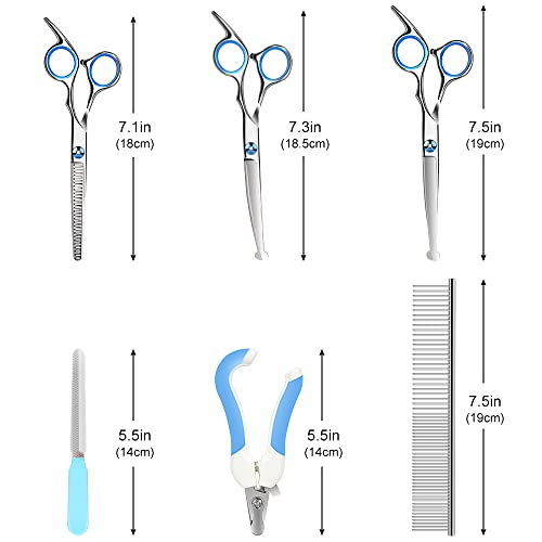 CHMMY Kit de Tijeras de Aseo para Perros con Punta Rotonda Grooming Kit Set 6 Rectas y Curvas Entresacar de Acero Inoxidable Tijeras para Perros