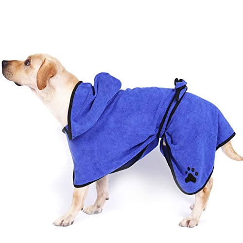 CHUANGRUN Albornoz para Perros Albornoz Absorbente para Mascotas, Material de Microfibra Secado rápido Albornoz para Perros superabsorbente, Gorro y cinturón Ajustable Ajuste Suave y Duradero