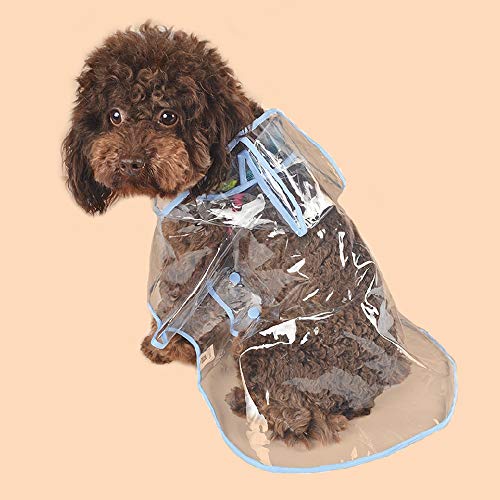 Chubasquero impermeable para perros gatos con capucha ajustable PVC transparente poncho impermeable ultraligero para perros pequeños (azul, M)