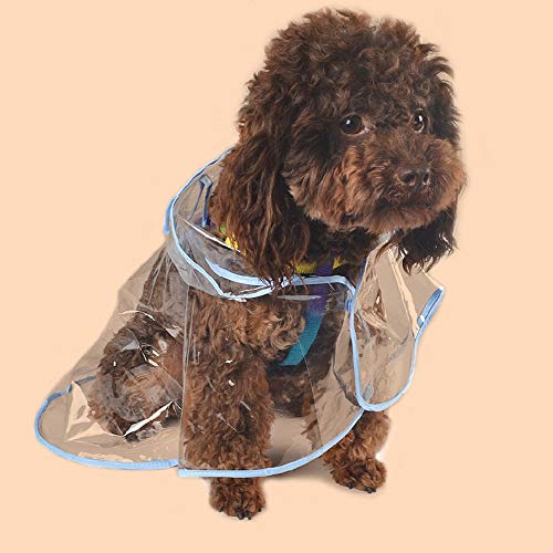 Chubasquero impermeable para perros gatos con capucha ajustable PVC transparente poncho impermeable ultraligero para perros pequeños (azul, M)