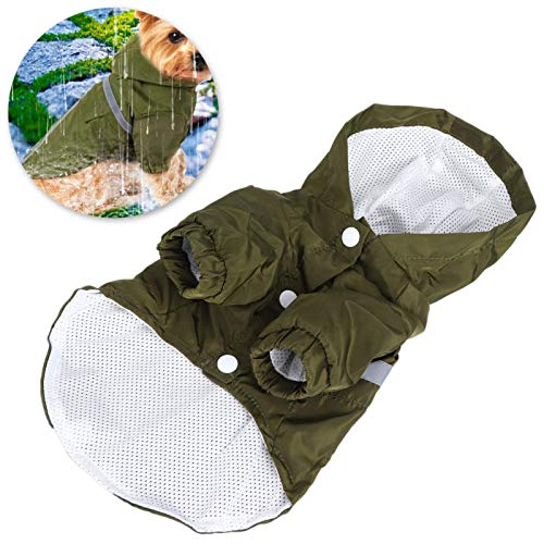 Chubasquero para perros, elegante chaqueta impermeable para perros con capucha y hebilla, ropa ligera y transpirable para perros para caminar, caminar, viajar (verde, XXL)