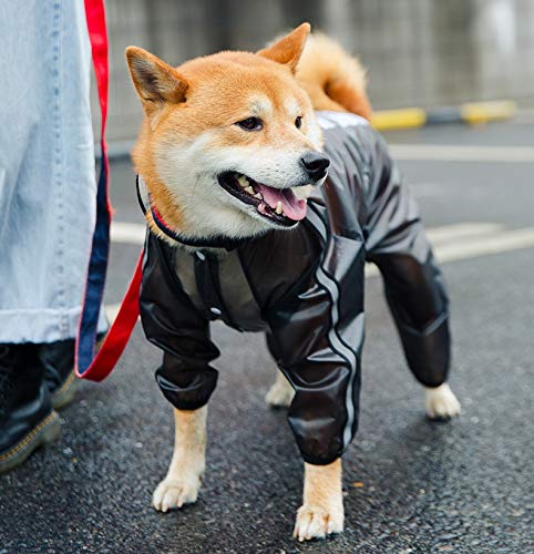 Chubasqueros Impermeables Días de Lluvia Perro Transparente Chaqueta de Lluvia Completa Abrigo Cuatro Patas Poncho Sudaderas con Tira Reflectante (Color : Black, Size : XL)