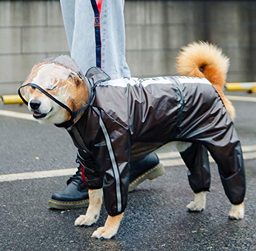 Chubasqueros Impermeables Días de Lluvia Perro Transparente Chaqueta de Lluvia Completa Abrigo Cuatro Patas Poncho Sudaderas con Tira Reflectante (Color : Black, Size : XL)