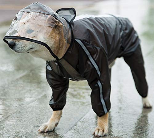 Chubasqueros Impermeables Días de Lluvia Perro Transparente Chaqueta de Lluvia Completa Abrigo Cuatro Patas Poncho Sudaderas con Tira Reflectante (Color : Black, Size : XL)