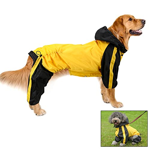 Chubasqueros para perros impermeables, con capucha para perros, poncho de lluvia para exteriores ligero y ajustable para ropa de lluvia para perros pequeños y medianos, color amarillo