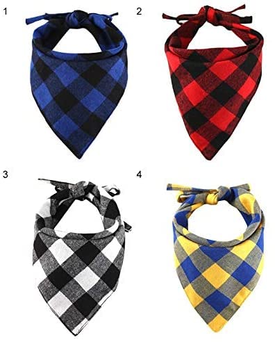 CHUKCHI Pañuelo de tela escocesa para perro,paquete de 4 - Pañuelos ajustables para perro,bufanda lavable,triángulo reversible de algodón con cuerda,adecuado para perros pequeños,medianos y grandes