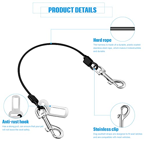 Cinturón de Seguridad de Perros a Prueba de Masticar, Restricción de Seguridad de Vehículo de Cable Acero Inoxidable, Cuerda Correa Atadura con Clip Doble y Accesorio Pestillo 16 Pulgadas