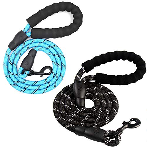 CINY 2 Piezas De Correas para Perros, Duradera Correa De Nailon para Perros con Mango Acolchado Suave e Hilos Altamente Reflectantes para Perros Pequeños, Medianos y Grandes (5 FT, Azul + Negro)