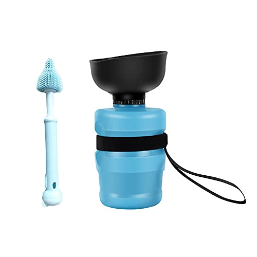 CJBIN Botella Agua Perro, Botella Plegable 520ml Bebedero Perro con Cepillo de Limpieza Bebedero Perro Portatil para Perro Gato Salir, Caminar, Viajar y Hacer Senderismo (Blue)