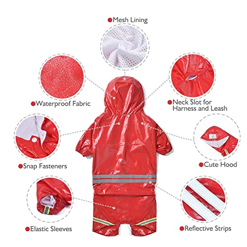 CJCSM Impermeable para Perros, Chaqueta Impermeable con Capucha para Perros, Mono para Cachorros, Poncho para la Lluvia con Tira Reflectante y Orificio para el arnés (Red XL)