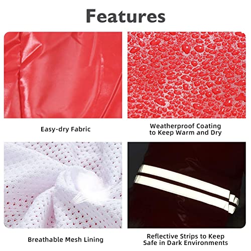 CJCSM Impermeable para Perros, Chaqueta Impermeable con Capucha para Perros, Mono para Cachorros, Poncho para la Lluvia con Tira Reflectante y Orificio para el arnés (Red XL)