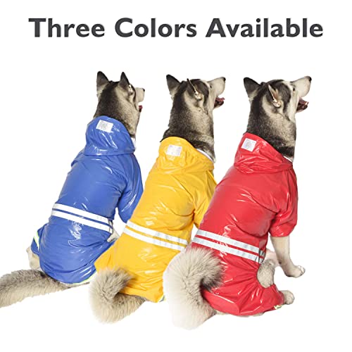 CJCSM Impermeable para Perros, Chaqueta Impermeable con Capucha para Perros, Mono para Cachorros, Poncho para la Lluvia con Tira Reflectante y Orificio para el arnés (Red XL)