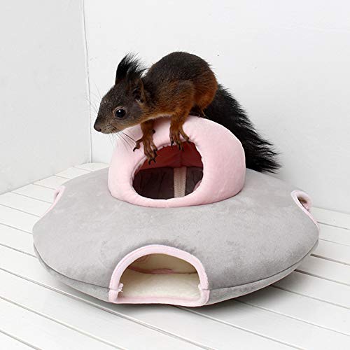 CJFael Cama De Conejo Suave Hámster Animal Pequeño Mascota, Moda Ardilla Hámster Forma De OVNI Casa Colgante Animal Pequeño Hamaca Cálida Linda Rosa Gris L