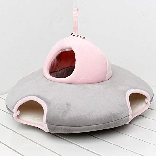 CJFael Cama De Conejo Suave Hámster Animal Pequeño Mascota, Moda Ardilla Hámster Forma De OVNI Casa Colgante Animal Pequeño Hamaca Cálida Linda Rosa Gris L