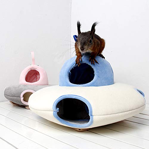 CJFael Cama De Conejo Suave Hámster Animal Pequeño Mascota, Moda Ardilla Hámster Forma De OVNI Casa Colgante Animal Pequeño Hamaca Cálida Linda Rosa Gris L