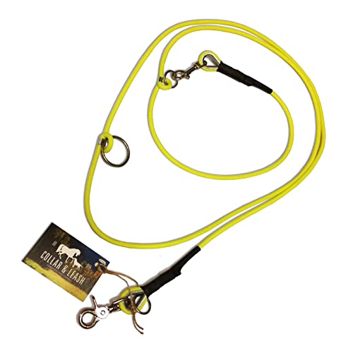 C&L GN528 - Correa ajustable de 3 vías para perros, resistente a la intemperie, de 6 mm de cuerda Biothane® redonda, 3,00 m, color amarillo neón