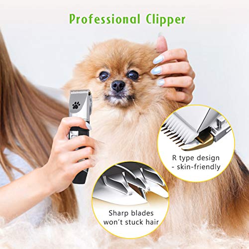 Clippers de aseo para mascotas, recargables, inalámbricos, de bajo ruido, kit de cortadoras de pelo eléctrico, juego de cortadoras de pelo para mascotas, cuchilla extraíble con 4 guías de peine