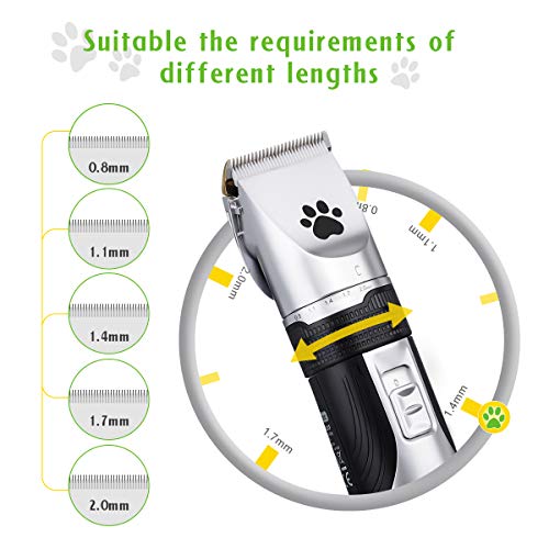 Clippers de aseo para mascotas, recargables, inalámbricos, de bajo ruido, kit de cortadoras de pelo eléctrico, juego de cortadoras de pelo para mascotas, cuchilla extraíble con 4 guías de peine