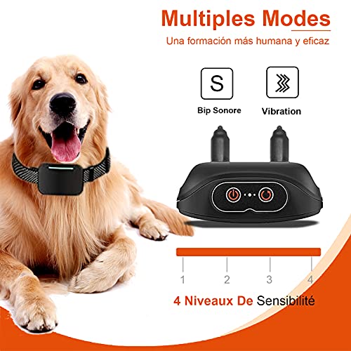 Cmonami collar antiladridos, Collar de Ladridos para Perros con 4 Sensibilidades Ajustables y 3 Modos, Collar Recargable a Resistente al Agua para Perros Pequeños Medianos Grandes - Negro