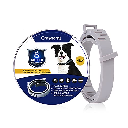 Cmonami Collar antipulgas para Perros,Collar antipulgas y antigarrapatas con 8 Meses de protección, Impermeable para Mascota Pequeño Mediano Grandes - 62cm